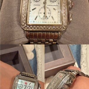 Michele Silver Diamond Chronograph Watch